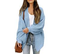 Cardigan Donna Cotone Invernale Giacca Donna Autunno Oversize Maglieria Elegante Casual Taglie Forti Golfino Girocollo a Maniche Lunghe Maglia Leggero con Scollo a V(Blu,XL)