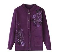 Cardigan Donna Elegante,Cardigan Da Vecchia Signora per Donna con Stampa Di Strass Top per La Mamma Maniche Lunghe Maglioni Lavorati A Maglia per Mezza Età E Anziani Polsini A Coste con Bottoni Gia