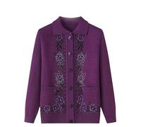 Cardigan Donna Elegante,Cardigan Sottile Da Vecchia Signora per Donna Manica Lunga Risvolto Maglioni Lavorati A Maglia per Donne Di Mezza Età E Anziane Giacca Leggera Maglione Casual Top per La Mam