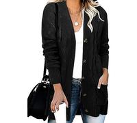 Cardigan Donna Elegante Cotone Abbigliamento Donna Autunno Classica Maglia Invernale Leggero Taglie Forti Golfino Girocollo a Maniche Lunghe Maglieria Casual con Bottoni(Nero,S)