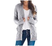 Cardigan Donna Elegante Cotone Abbigliamento Donna Autunno Oversize Maglieria Invernale Classica Taglie Forti Golfino Girocollo a Maniche Lunghe Maglia Leggero con Bottoni(Grigio,XL)