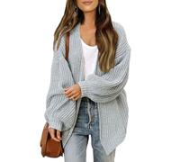Cardigan Donna Elegante Invernale Giacca Donna Autunno Leggero Maglia Cotone Classica Taglie Forti Golfino Girocollo a Maniche Lunghe Maglieria Oversize con Bottoni(Grigio Chiaro,XXL)