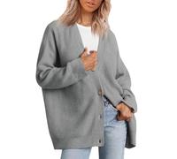 Cardigan Donna Elegante Invernale Giacca Donna Autunno Oversize Maglia Cotone Comoda Taglie Forti Golfino Girocollo a Maniche Lunghe Maglieria Leggero con Scollo a V(Grigio Chiaro,XL)