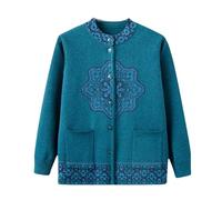Cardigan Donna Elegante,Maglioni Cardigan Lavorati A Maglia per Donne Di Mezza Età E Anziane Magliette In Stile Cinese per Donne Anziane Maglioni Lavorati A Maglia Spessi con Stampe Retrò per La