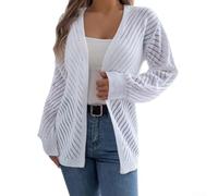 Cardigan Donna Estivo in Maglia traforata V-Neck(White XL)