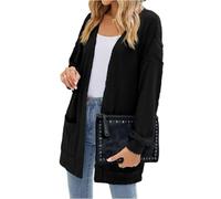 Cardigan Donna Invernale Elegante Abbigliamento Donna Autunno Oversize Maglieria Cotone Leggero Taglie Forti Golfino Girocollo a Maniche Lunghe Maglia Casual con Scollo a V(Nero,L)