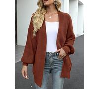 Cardigan Donna Invernale,Maglione Da Donna Aperto Sul Davanti Cardigan Con Scollo A V Lavorato A Maglia A Cialda Maniche A Lanterna Tinta Unita Grosso Arancione Bruciato Cardigan Morbido Elegante Gi