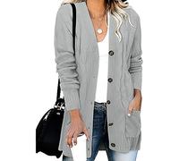 Cardigan Donna Lungo Cotone Invernale Abbigliamento Donna Autunno Casual Maglieria Elegante Classica Taglie Forti Golfino Girocollo a Maniche Lunghe Maglia Comoda con Bottoni(Grigio Chiaro,L)