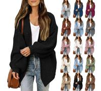 Cardigan Donna Lungo Elegante Invernale Abbigliamento Donna Autunno Classica Maglieria Cotone Oversize Taglie Forti Golfino Girocollo a Maniche Lunghe Maglia Casual con Bottoni(Nero,XXL)