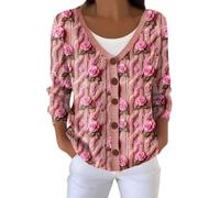 Cardigan Donna Lungo Estivo e Invernale con Stampa Nastro Rosa Maglione Cotone Leggero Giacca Elegante Coprispalle Solidale Consapevolezza Tumore al Seno