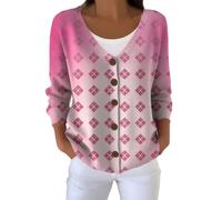 Cardigan Donna Lungo Estivo e Invernale con Stampa Nastro Rosa Maglione Cotone Leggero Giacca Elegante Coprispalle Solidale Consapevolezza Tumore al Seno