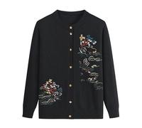 Cardigan Donna,Maglioni Cardigan Lavorati A Maglia per Donne Di Mezza Età E Anziane Maglione Lavorato A Maglia per Donne Anziane con Ricamo Floreale Vintage Giacca Leggera Regali per La Nonna