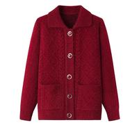 Cardigan Donna,Maglioni Cardigan Lavorati A Maglia per Donne Di Mezza Età E Anziane Maglione per Vecchie Signore Viola In Velluto Spesso E Caldo Pile Giacca Girocollo Maglione Casual Regali per La