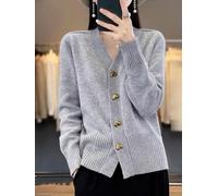 Cardigan Donna Maniche Lunghe Scollo V Solido | Scollo a V profondo, maniche lunghe, design con bottoni a per cuore, per stile fashion moderno(Gray S)