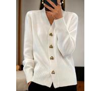 Cardigan Donna Maniche Lunghe Scollo V Solido | Scollo a V profondo, maniche lunghe, design con bottoni a per cuore, per stile fashion moderno(White L)