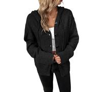 Cardigan Donna per Il Passaggio dall'autunno all'inverno con Cappuccio e Coulisse Giacca monorazza Nera, Casual e Versatile abbinabile (Nero,XL)