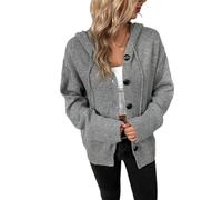 Cardigan Donna per Il Passaggio dall'autunno all'inverno con Cappuccio e Coulisse Giacca monorazza Nera, Casual e Versatile abbinabile (Grigio,L)