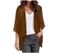Cardigan Donna Primaverile e Estate in Chiffon 3/4 Maniche a Sbuffo, Moda Traspiranti Cardigan Lungo Taglie Forti Tinta Unita Top Coprispalle Donna Elegante (03-Marrone,4XL)