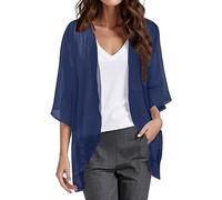 Cardigan Donna Primaverile e Estate in Chiffon 3/4 Maniche a Sbuffo, Moda Traspiranti Cardigan Lungo Taglie Forti Tinta Unita Top Coprispalle Donna Elegante (02-Marina Militare,L)