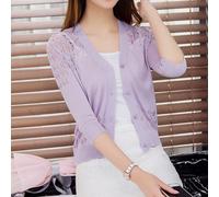 Cardigan donna scollo a V scavato corto lavorato a maglia tinta unita per uso va