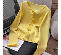 Cardigan elegante e alla moda da donna, dal design minimale, con collo rotondo, maniche a fiori e balza sul fondo, adatto per l'autunno L,M,S,XLColore unicoTessuto