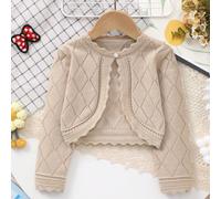 Cardigan elegante in maglia con disegno traforato a rombi e bordo in pizzo, morbido e dolce, adatto per uso quotidiano o uscite, per ragazze in primavera 6Y,8Y,10Y,4Y,5Y,14Y,2-3Y,12YColore unicoPolies