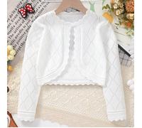 Cardigan elegante in maglia con disegno traforato a rombi e bordo in pizzo, morbido e dolce, adatto per uso quotidiano o uscite, per ragazze in primavera 6Y,8Y,10Y,4Y,5Y,14Y,2-3Y,12YColore unicoPolies