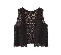 Cardigan Estivo da Donna, Gilet Hippie, Gilet in Pizzo Floreale all'Uncinetto, Boho, Senza Maniche, Corto, Bolero, Traforato, Coprispalle, Capospalla, Nero