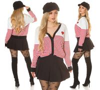 Cardigan Femme Tricot Veste Pull Rayures "Cœur" Col V Boutons 2382