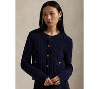 Cardigan girocollo a trecce, 80% lana, 20% cashmere Blu M Tinta unita