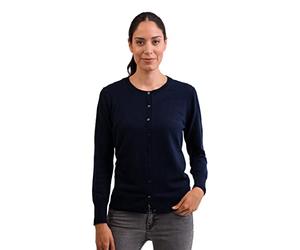 Cardigan | Golfino a Girocollo da Donna 100% Cachemire (Blu/Marina, L)