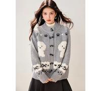 Cardigan Grigio Morbido con Orsetti Ricamati Look Invernale Chic Donna CF60366