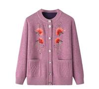 Cardigan in caldo pile lavorato a maglia, per donne di mezza età, giacca invernale, stile nonna, Viola chiaro, XXL