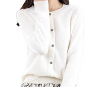 Cardigan in cashmere da donna, cardigan a maniche lunghe con bottoni frontali in cashmere 2024, maglioni elastici in maglia morbida e calda, bianco, S