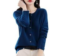 Cardigan in cashmere da donna, cardigan a maniche lunghe con bottoni frontali in cashmere 2024, maglioni elastici in maglia morbida e calda, Blu navy, XL