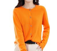 Cardigan in cashmere da donna, cardigan a maniche lunghe con bottoni frontali in cashmere 2024, maglioni elastici in maglia morbida e calda, Arancione, M