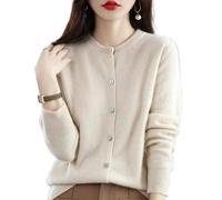 Cardigan in cashmere da donna, cardigan a maniche lunghe con bottoni frontali in cashmere 2024, maglioni elastici in maglia morbida e calda, Beige, M