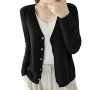 Cardigan in cashmere da donna con scollo a V UK Cardigan in lana maglione a maniche lunghe maglieria corta da donna pullover tinta unita morbidi cappotti lavorati a maglia top autunno inverno leggero