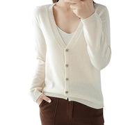 Cardigan in cashmere da donna con scollo a V UK Cardigan in lana maglione a maniche lunghe maglieria corta da donna pullover tinta unita morbidi cappotti lavorati a maglia top autunno inverno leggero