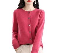 Cardigan in Cashmere per Donna, Cardigan in Cashmere, Maglione in Cashmere da Donna, Scollo a V, Bottoni in Maglia sul Davanti, Top Casual alla Moda (Rosa Rossa,L)