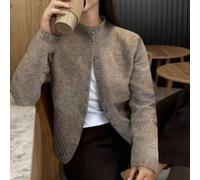 Cardigan in maglia a coste con colletto alto e maniche lunghe, stile Y2K marrone, giacca aderente spessa con bottoni singoli, adatto per il pendolarismo quotidiano e gli appuntamenti autunnali L,M,SCo