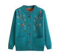 Cardigan in maglia a maniche lunghe per donne di mezza età e anziane - maglione per la nonna per primavera e autunno, blu cielo, XL