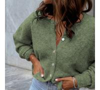 Cardigan in maglia da donna Sylvia, colore unito, stile minimalista basic, con bottoni, collo rotondo, effetto snellente e vestibilità morbida, per l'autunno/inverno, adatto per il pendolarismo quotid