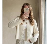 Cardigan in maglia da donna Sylvia, minimalista, a maniche lunghe, collo tondo, corto, aderente, tinta unita, giacca-maglione per primavera, autunno e inverno, casual per uso quotidiano L,M,S,XL,XS,XX