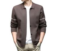Cardigan in Maglia da Uomo con Bottoni Giacca di Transizione Vestibilità Aderente Elegante Giacca da Costume Blazer Business Giacca per il tempo libero Maglione autunnale Grandi Taglie, marrone, L