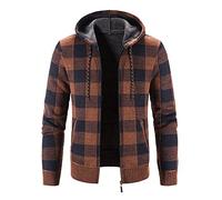 Cardigan in pile con cerniera completa da uomo | Maglione invernale a quadri | Giacca con cappuccio e fodera in pile con coulisse | Caldo maglione a quadri pesante a maniche lunghe con cappuccio