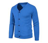 Cardigan in tinta unita, maglione lavorato a maglia da uomo con scollo a V, camicia basic con bottoni, cardigan alla moda, maglione a maniche lunghe, tasche frontali con bottoni, vestibilità aderente