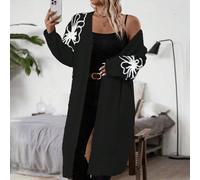 Cardigan invernale/autunnale di grandi dimensioni, design di tendenza, decorazione floreale a linee 3D 0XL,1XL,2XL,3XLColore unico,PianteMaglieria