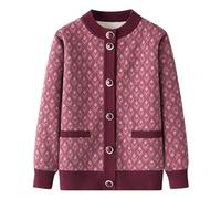 Cardigan Invernali da Donna Foderati in Pile, per Persone di Mezza età E Anziane, Lavorati A Maglia, con Stampa A Rombi Vintage, Giacca in Maglia Sherpa Spessa E Calda