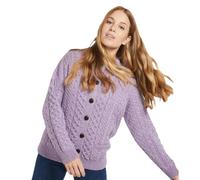 Cardigan Irlandese Con Tasche Frontali e Bottoni in Lana Merino Da Donna, Lilla, M